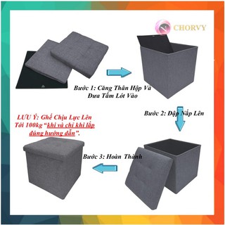 Ghế đôn đa năng kiêm ghế hộp đựng đồ Chorvy có thể gấp gọn chịu lực 100kg gọn gàng tiện ích dành cho văn phòng chung cư
