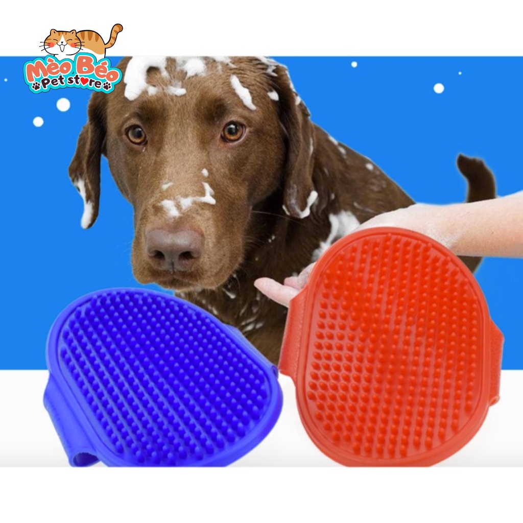 Găng tay tắm chó mèo - Găng tay massage chải lông cho chó mèo hình bầu dục- Mèo Béo Petshop