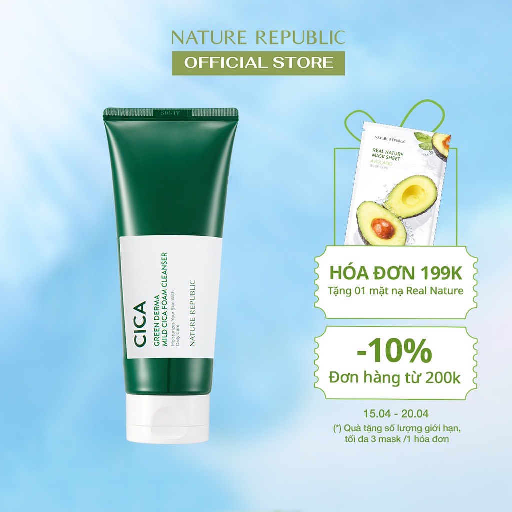 SỮA RỬA MẶT NATURE REPUBLIC GREEN DERMA MILD FOAM CLEANSER ( hàng chính hãng, có tem phụ )