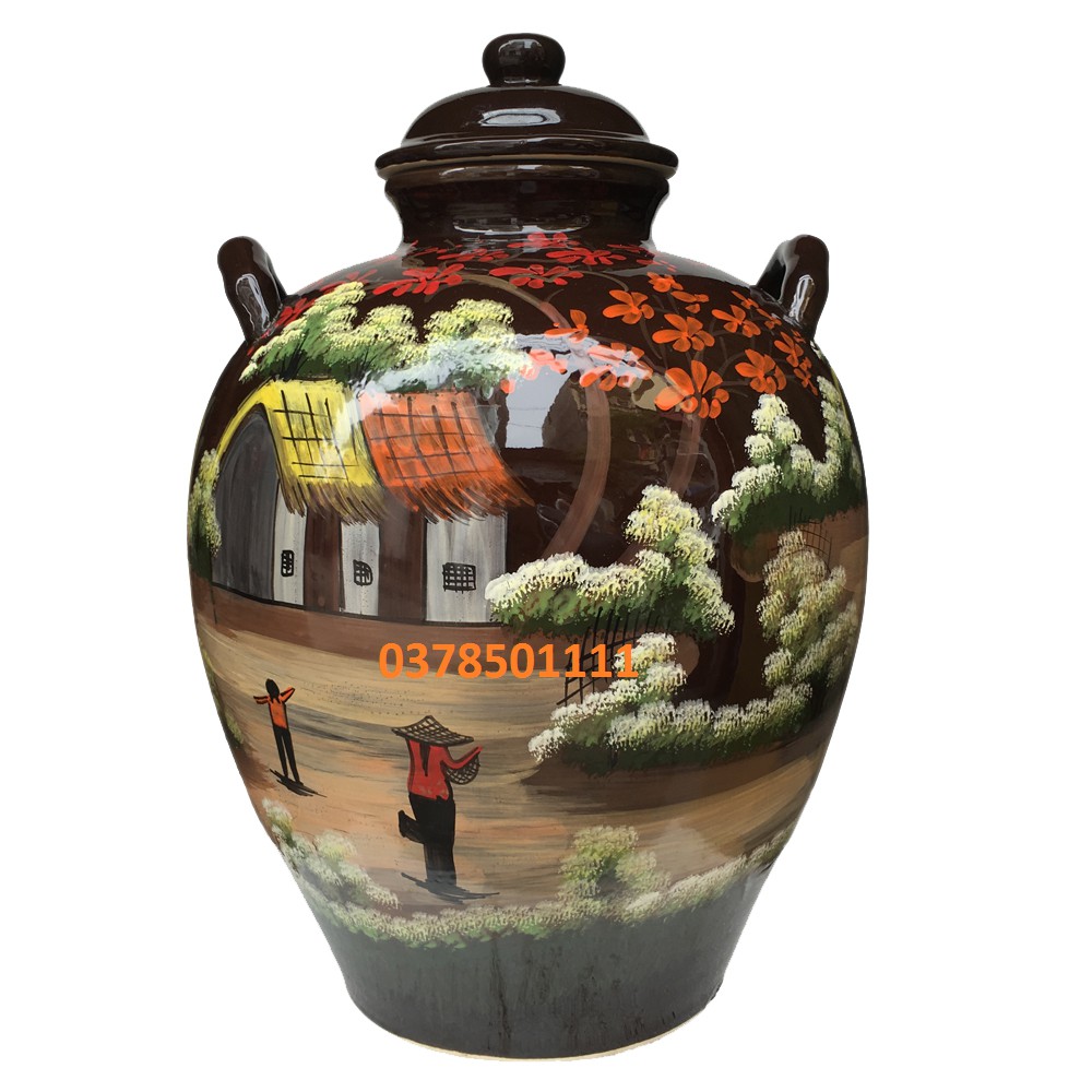 Vò đựng nước vẽ cảnh đồng quê Bát Tràng