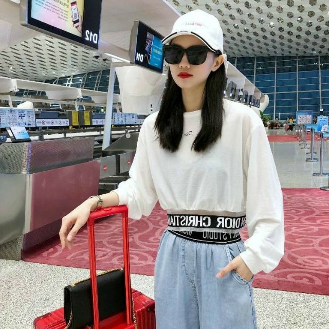 Áo Croptop nữ bo viền dài tay hàng hoot