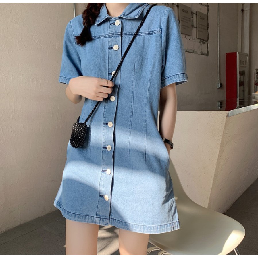 Đầm denim cổ polo xinh xắn hack dáng siêu đỉnh thời trang hè 2021