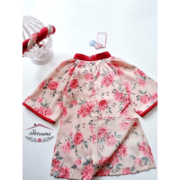 Set áo dài đỏ lụa tằm hoa hồng cao cấp - Tocxumi