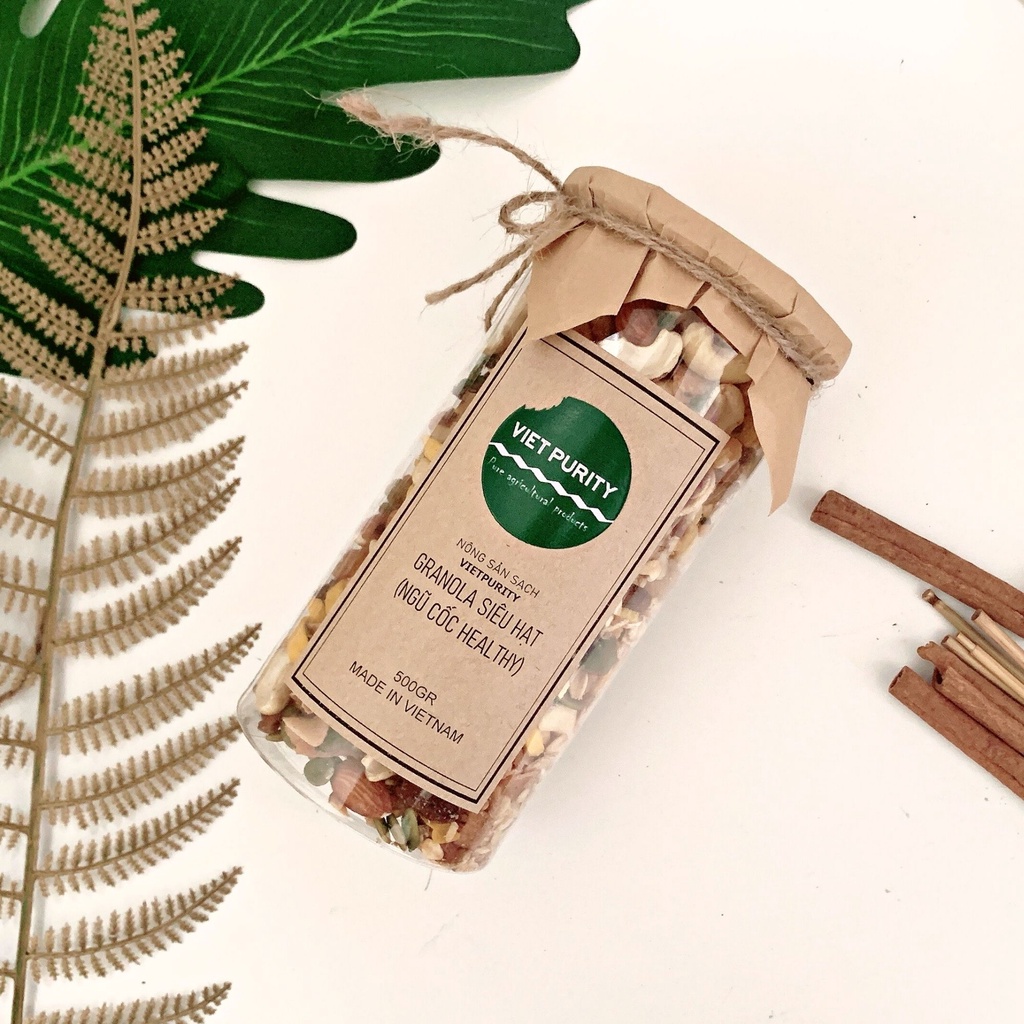 Granola siêu hạt ngũ cốc ăn kiêng giảm cân eatclean healthy ăn thô tốt cho bà bầu Vietpurity loại 500g