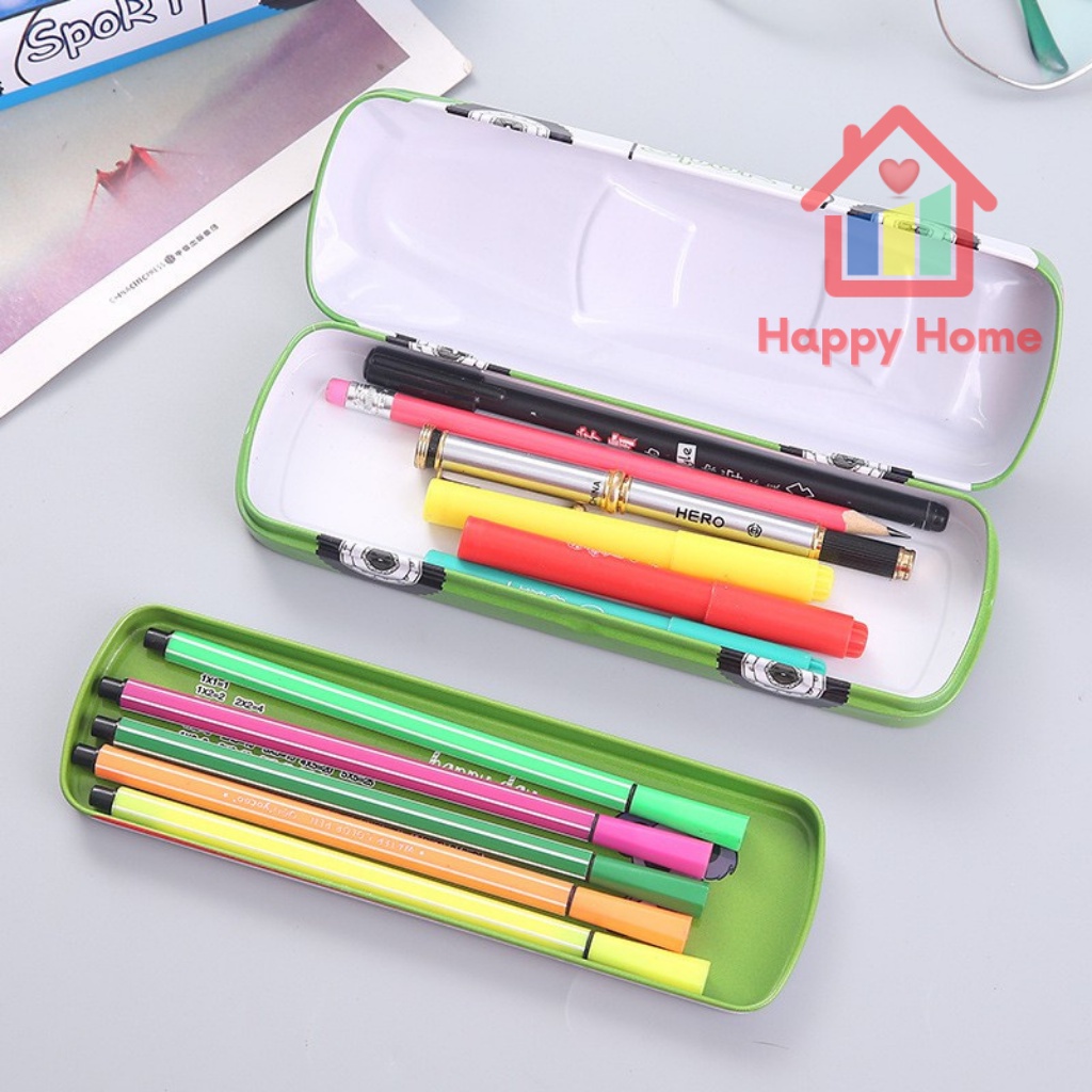 Hộp đựng bút hình ô tô 2 ngăn bằng kim loại cho bé đồ dùng học tập Happy Home