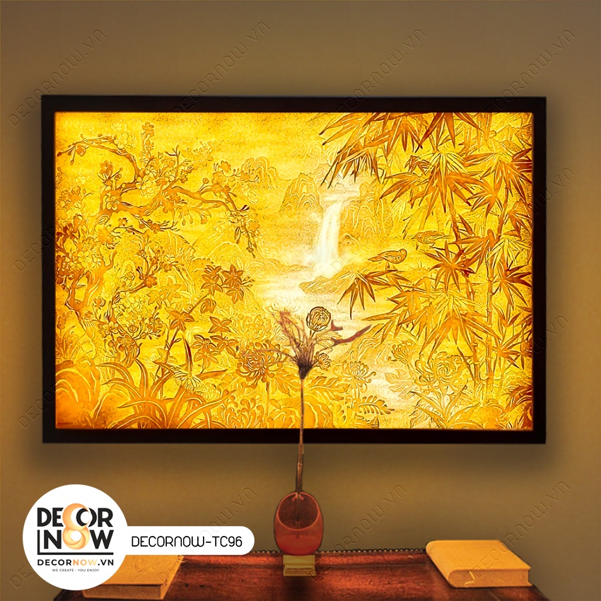 Đèn Hào Quang In Tranh Trúc Chỉ Ngang Độc Quyền, Cắm Điện Tại Xưởng Tranh DecorNow - TC96