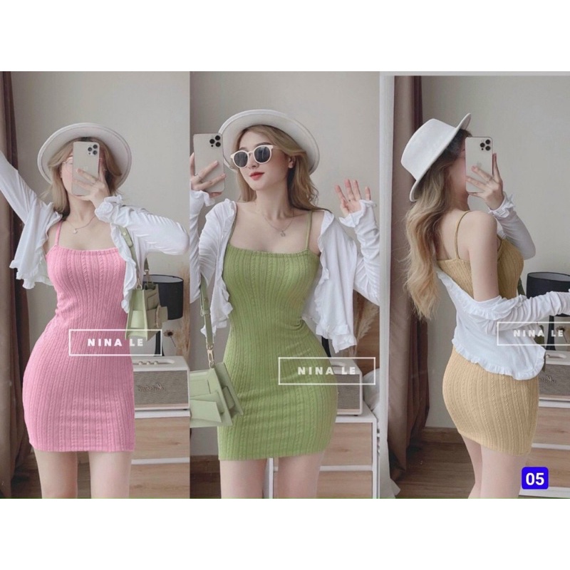 Set đồ nữ đầm 2 dây ôm body kèm áo khoác tay dài ♥️FREESHIP♥️ bộ 2 món váy nữ cup ngực
