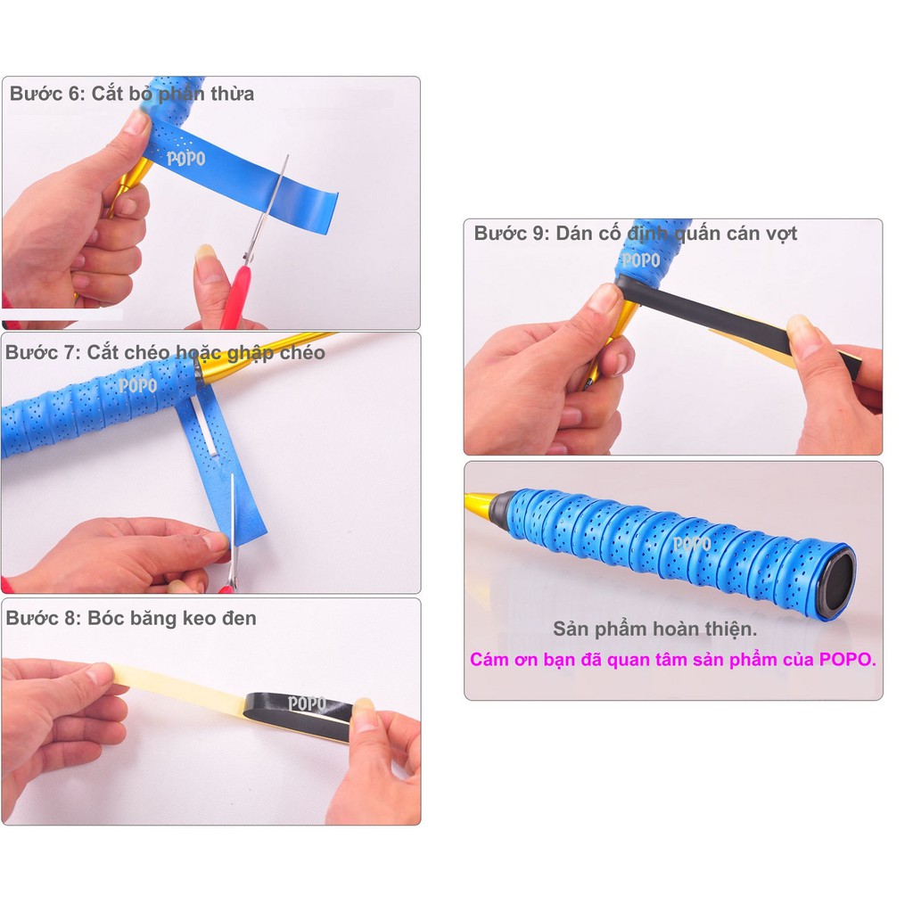 Quấn cán vợt cầu lông POPO GY102 chất liệu cao cấp có lỗ thoáng khí, gân chống trơn, chất liệu mềm mại
