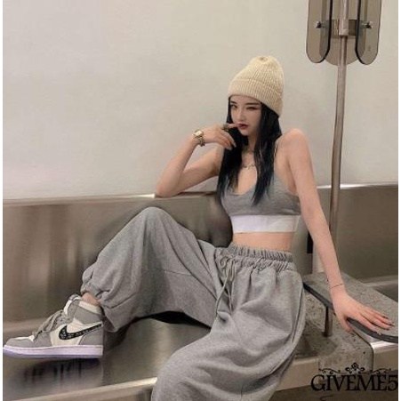 Bộ Áo Thun Không Tay Hở Lưng + Quần Dài Eo Cao Dáng Rộng Cho Nữ Khiêu Vũ