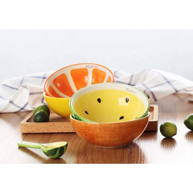 Chén gốm sứ dưa hấu/cam/chanh/bưởi kèm muỗng siêu đẹp dung tích 240ml