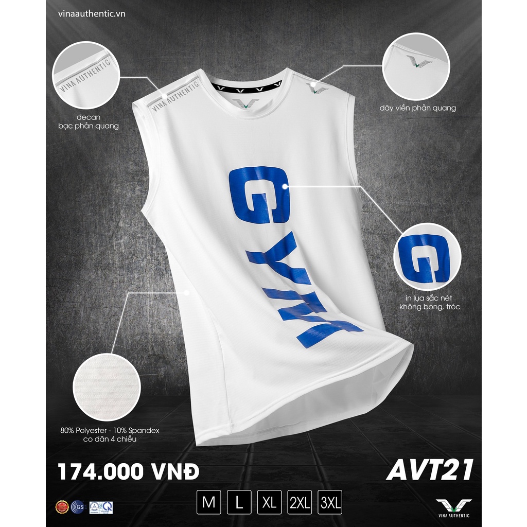 Áo Gym nam, Áo sát nách nam chữ Gym kéo lụa, chất vải sọc ngang cao cấp- Hàng Công ty AVT21