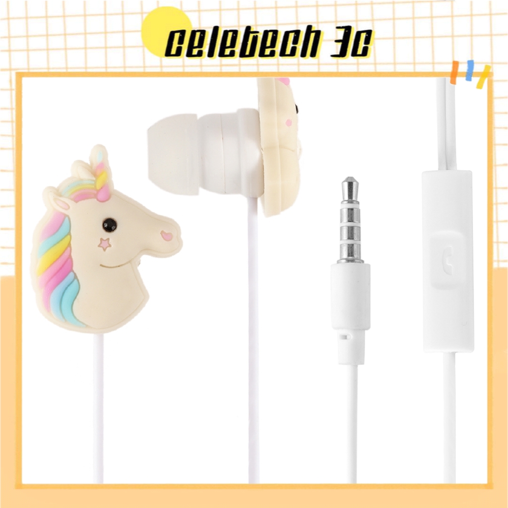 Tai nghe nhét tai nhựa PVC hình kỳ lân màu sắc cầu vồng kèm micro