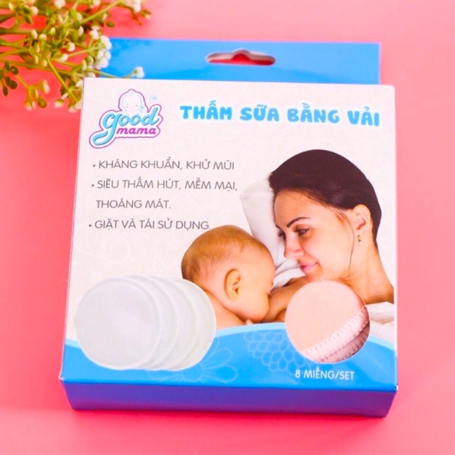 Hộp 8 Miếng lót thấm sữa giặt được Goodmama