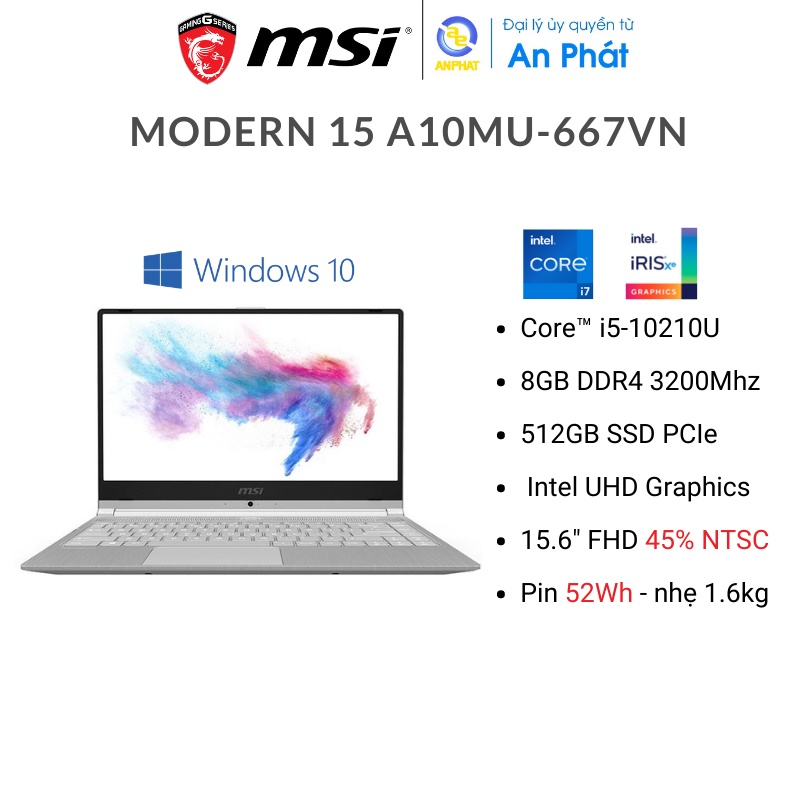 Laptop MSI Modern 15 A10MU-667VN (Core™ i5-10210U + 15.6 inch FHD )