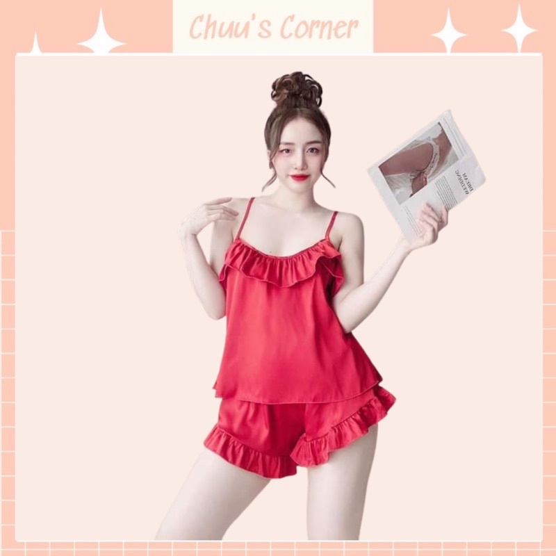 Set bộ đồ ngủ hai dây vải satin cao cấp mát mịn cho nữ