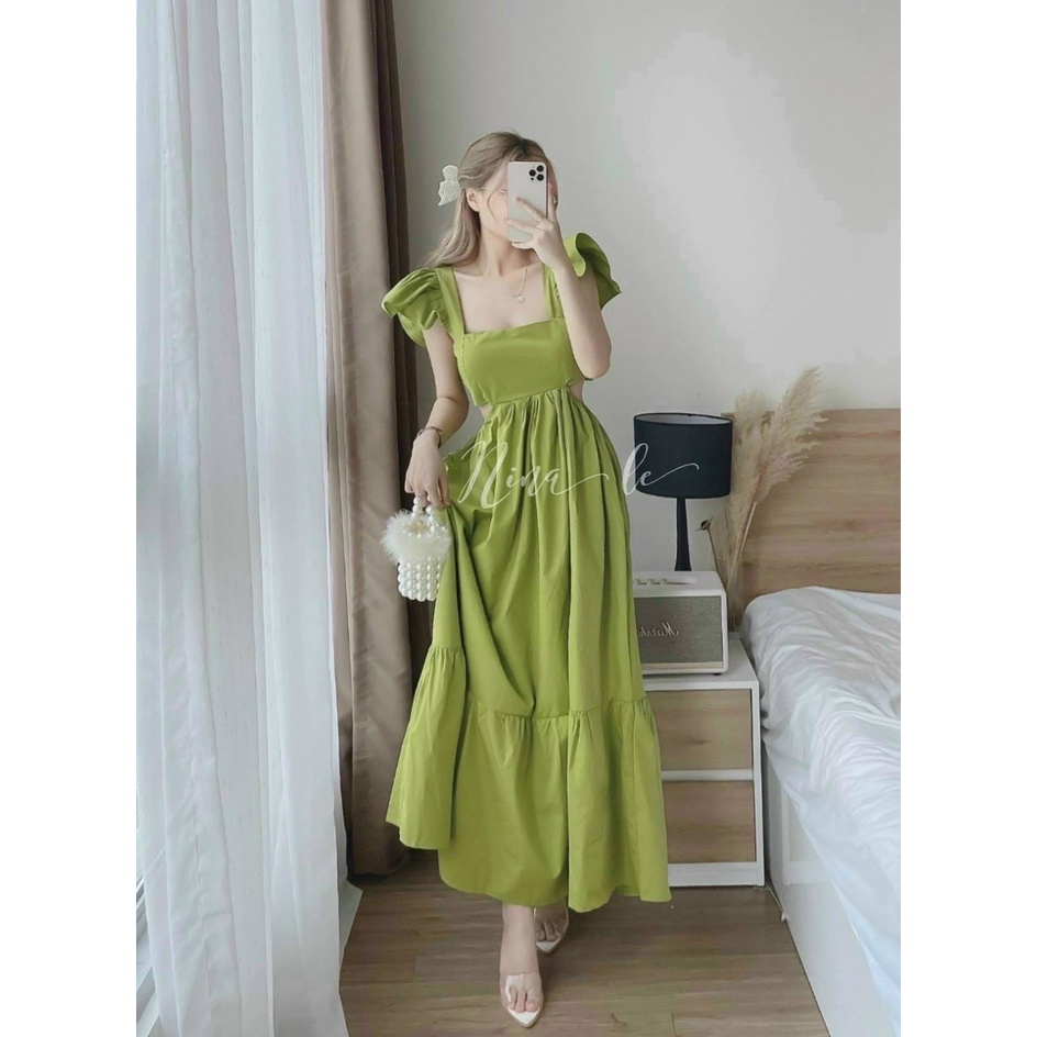 Đầm thời trang nữ mặc đi chơi chất lụa cao cấp áo cánh tiên cột nơ sau lưng có mút ngực