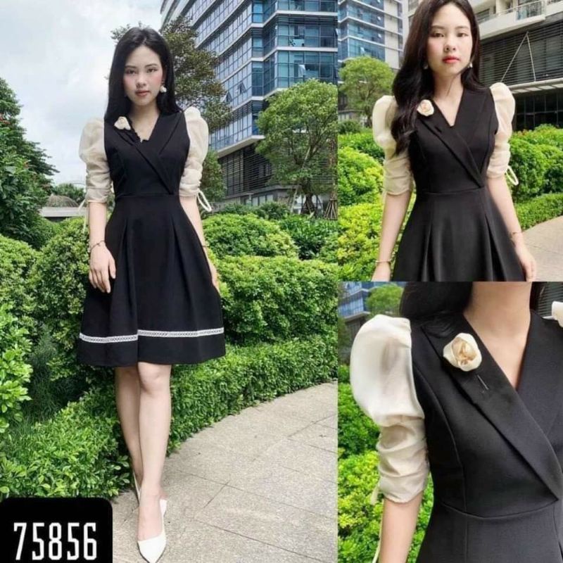 Đầm đen cổ vest dáng xòe 140k (chốt trên live)