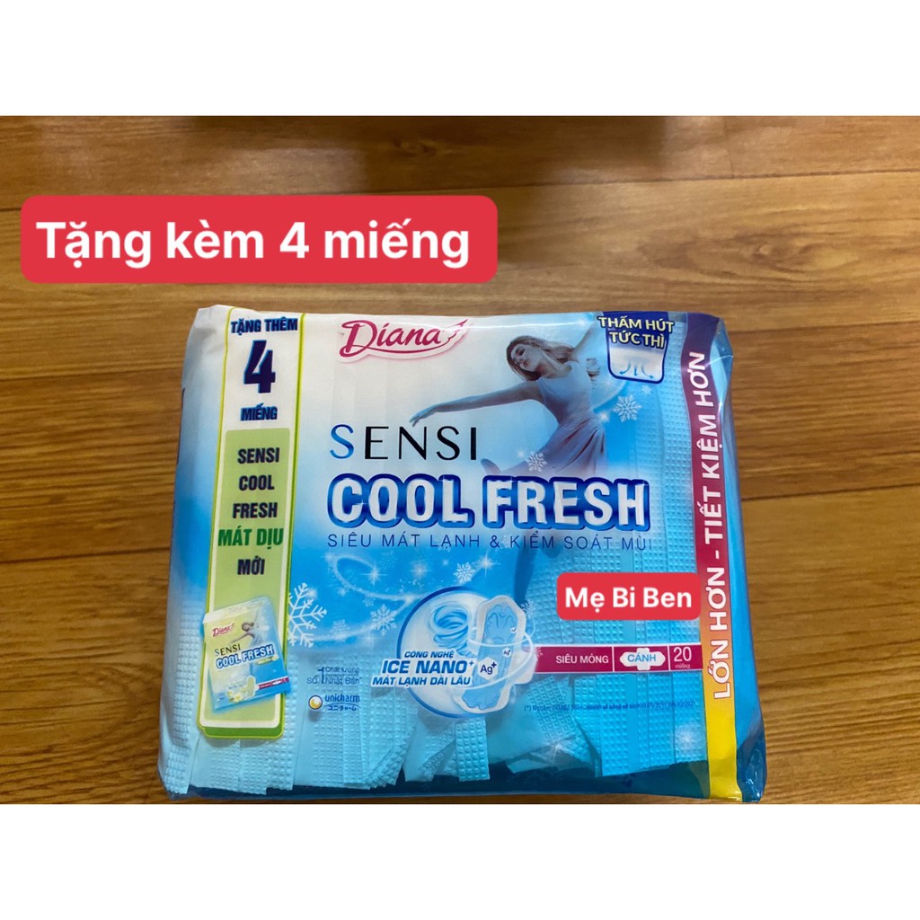 [GÓI LỚN 20+2M] Băng vệ sinh Diana Sensi Cool Fresh siêu mỏng cánh gói 20 miếng - Chính Hãng