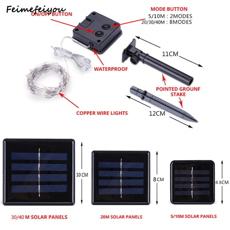 Dây đèn LED 300 bóng 30m 8 chế độ 1200mAH chạy bằng năng lượng mặt trời chống thấm nước dùng trang trí nhà cửa