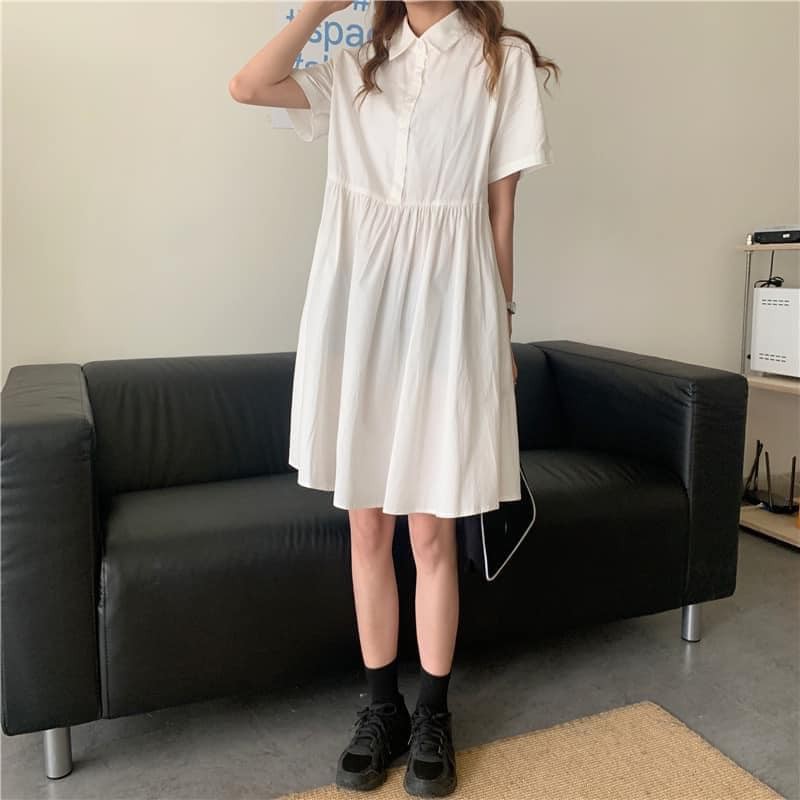 [QUÀ TĂNG LÀ SƯA TĂM]  VÁY BABYDOLL CỔ ĐỨC KHUY CÀI CỘC TAY, ĐẦM NỮ TRƠN DÁNG XÒE, ĐẦM DÁNG SUÔNG, ĐẦM DỰ TIỆC | BigBuy360 - bigbuy360.vn