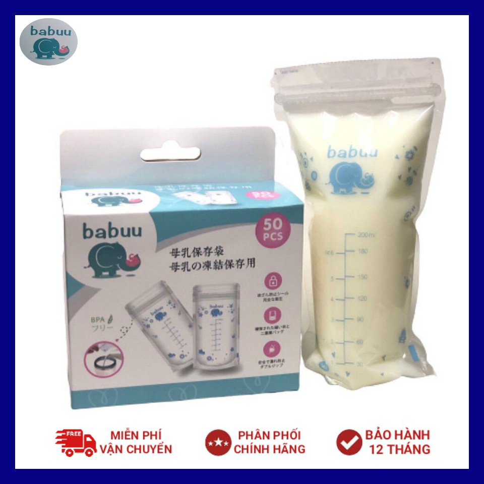 Túi trữ sữa Babuu Baby Nhật Bản hộp 50 chiếc 200ml tối đa 250ml