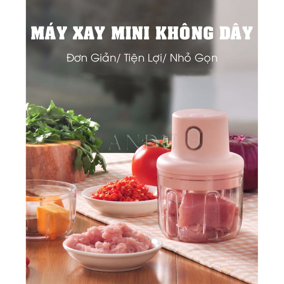 Máy Xay Mini Cầm Tay 250ml Sạc Pin Cao Cấp Xay Tỏi Ớt, Hành, Rau củ quả