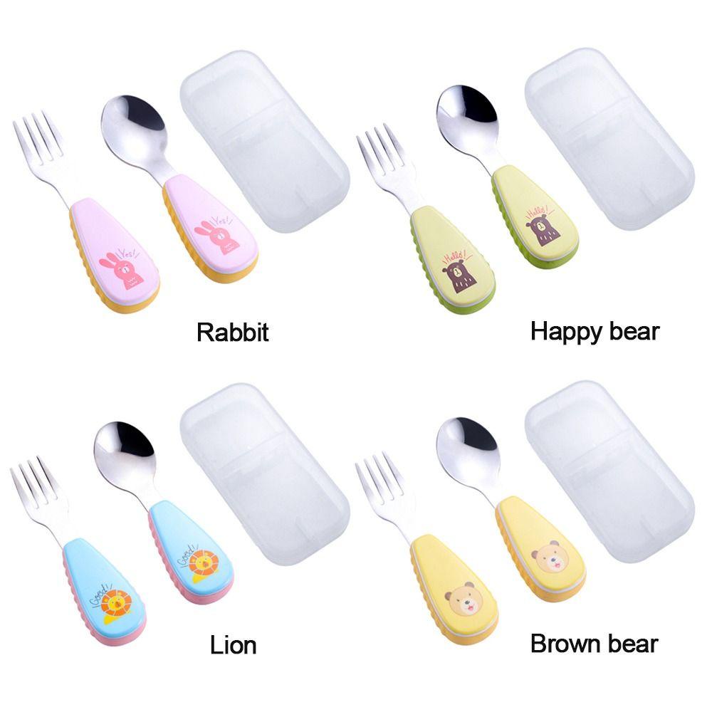 LONTIME Bộ Muỗng Nĩa Tập Ăn Bằng Thép Không Gỉ Kèm Hộp Đựng Cho Trẻ Em