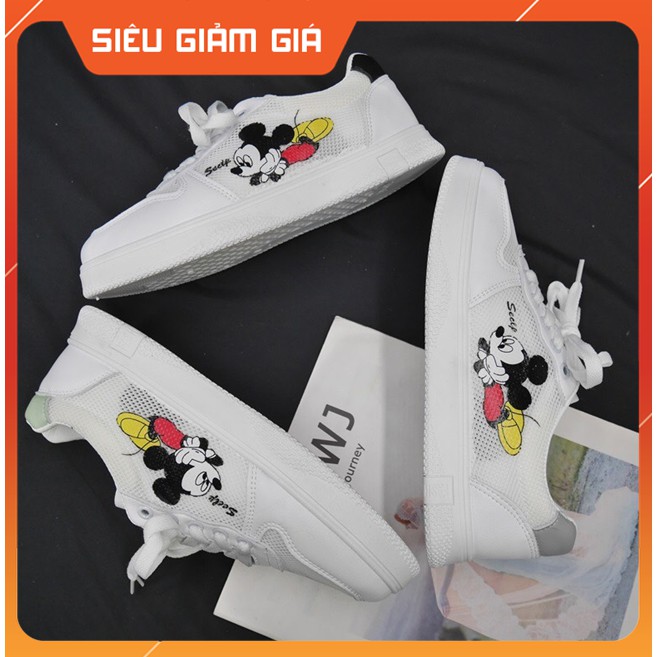 Giày thể thao nữ lưới trắng chuột Micke kiểu dáng Hàn Quốc, đế giày hình Gấu kute HD9