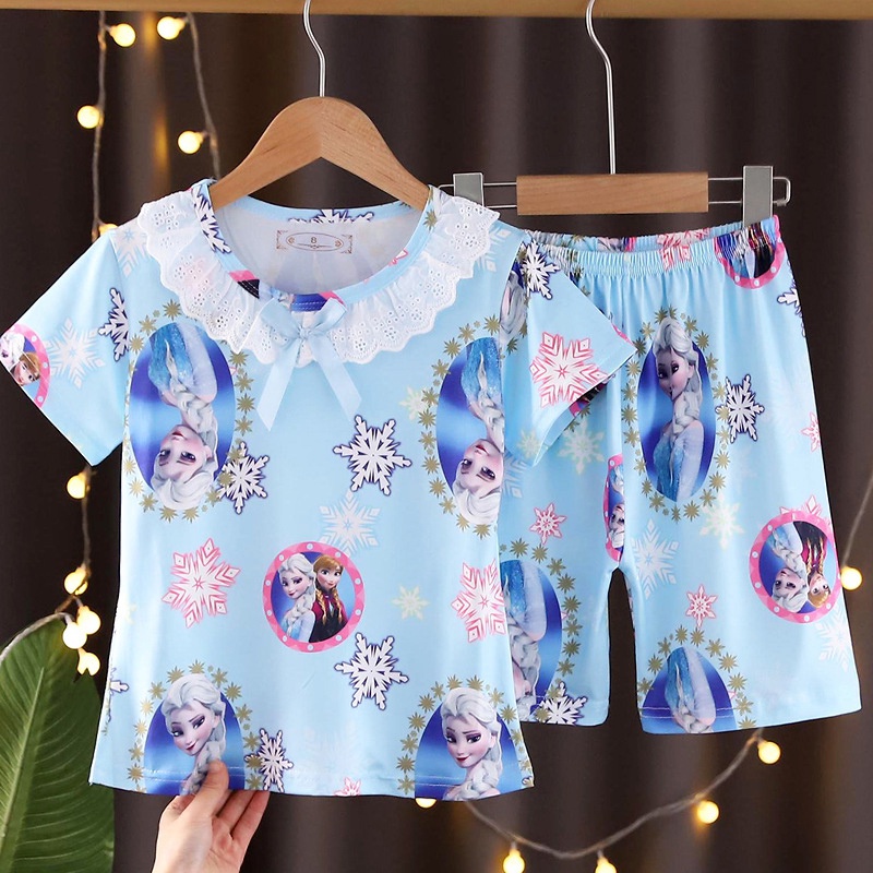 Bộ Đồ Ngủ Mặc Nhà Tay Ngắn Vải Mỏng Thiết Kế Dễ Thương Cho Bé Gái