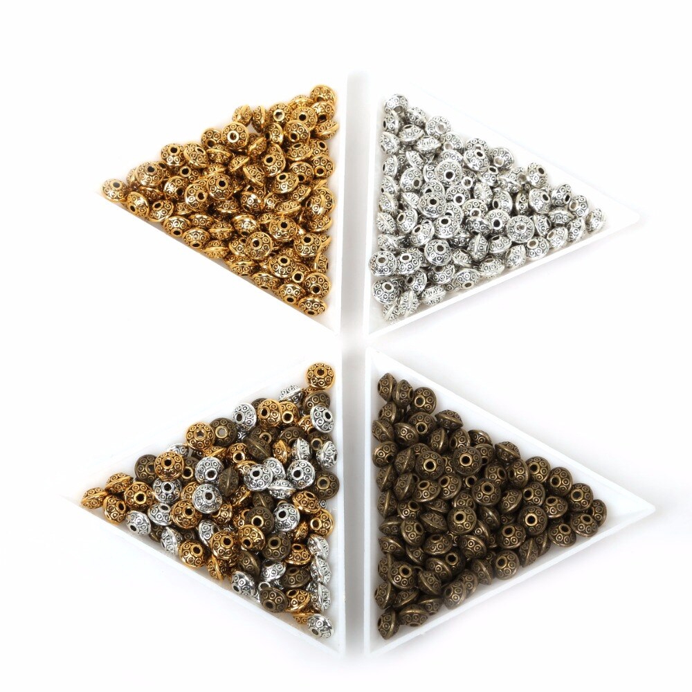 Bộ 50 hạt kim loại vàng bạc hình bầu dục UFO phong cách Tây Tạng cổ điển dùng làm trang sức làm vòng tay thủ công