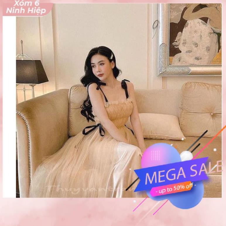 Váy Lưới Hai Lớp Đầm Tiểu Thư Hai Dây Bồng Bềnh