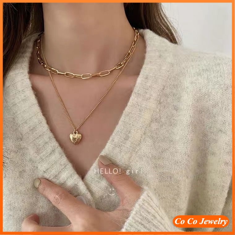Dây Chuyền Kim Loại Mặt Trái Tim Màu Vàng Phong Cách Hàn Quốc Cho Nữ
