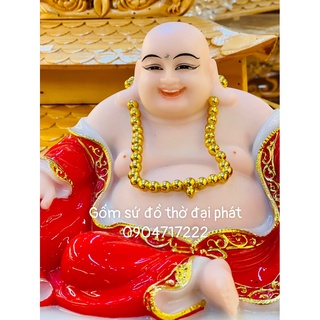 Tôn Tượng Di lặc đá , Tượng Dilac áo đỏ, vàng viền vàng cao cấp kích thước 40cm