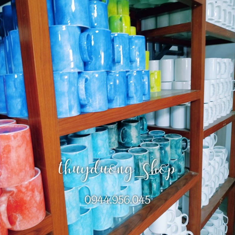 Cốc sứ uống nước quai C màu men đá