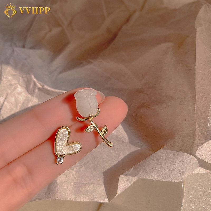 Bông Tai Hình Hoa Hồng Đính Ngọc Trai Thời Trang Thanh Lịch Cho Nữ