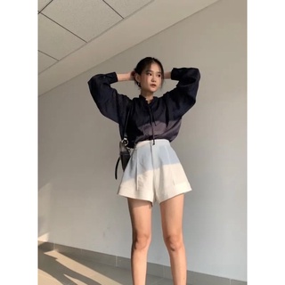 Quần short cạp cao hack dáng nữ short đùi ống rộng, sooc lưng chun trắng đen uzzlang