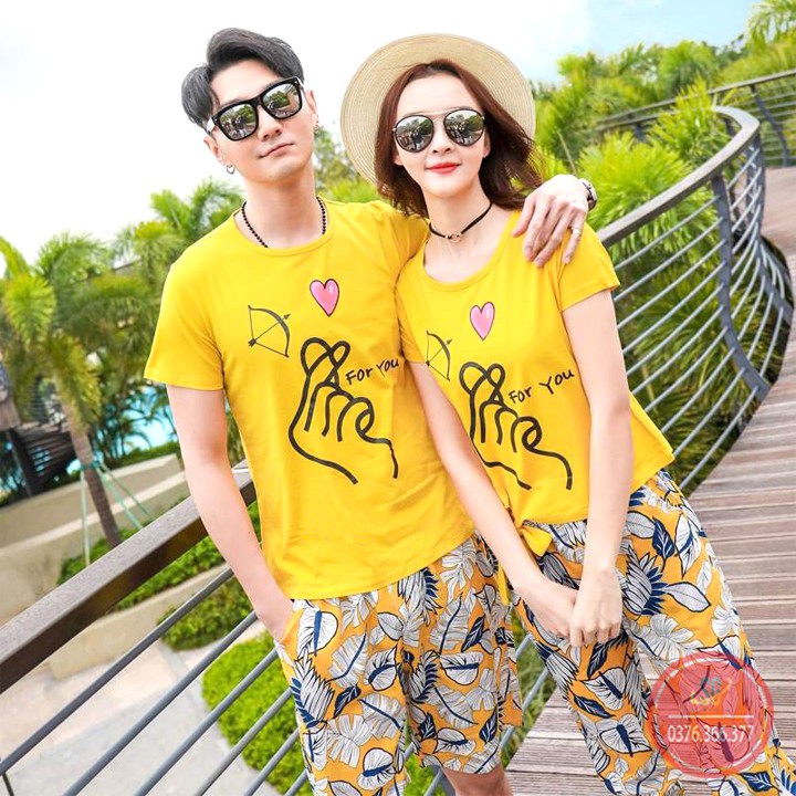 Áo gia đình bắn tim GD296VD màu vàng cúc thun dày dặn mềm mịn DONGPHUCSG