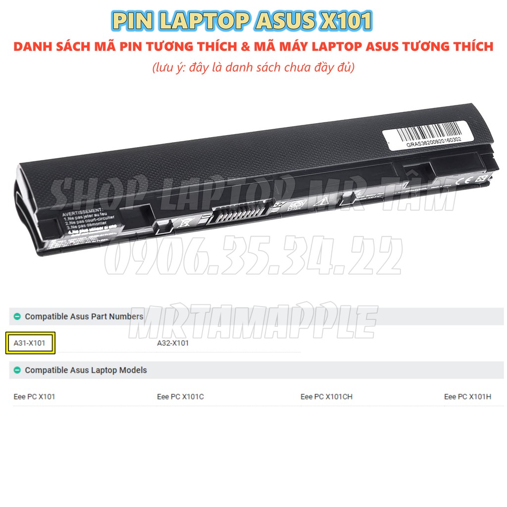 (BATTERY) PIN LAPTOP ASUS X101 (A32-X101 ) - 3 CELL - EEE PC X101 X101C X101CH X101H A31-X101 A31-X101