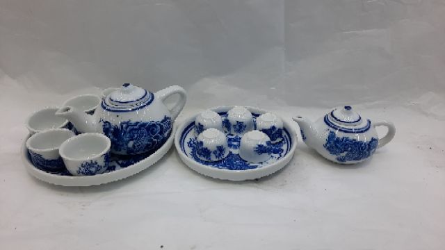 Bộ ấm chén ban thờ, bộ ấm chén pha trà men lam thờ cúng