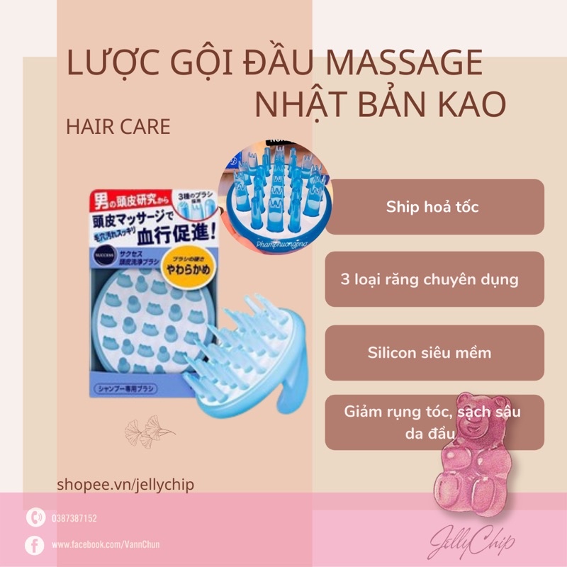 LƯỢC GỘI ĐẦU MASSAGE NHẬT BẢN KAO SUCCESS - Lược gội đầu mát xa chống rụng tóc