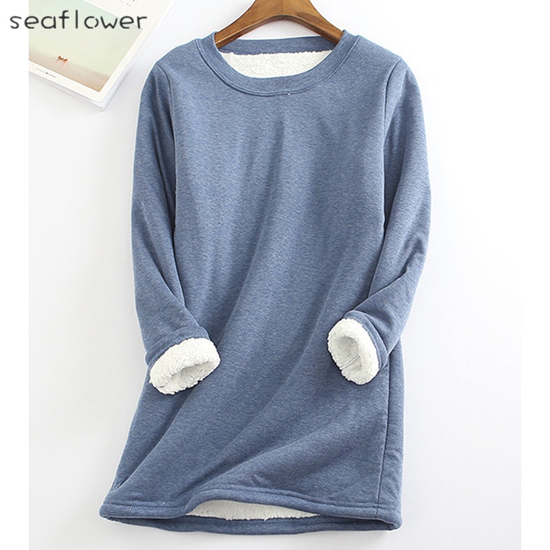 Áo sweater cổ tròn tay dài vải lông cừu mềm mại thoải mái thời trang mùa đông cho nữ
