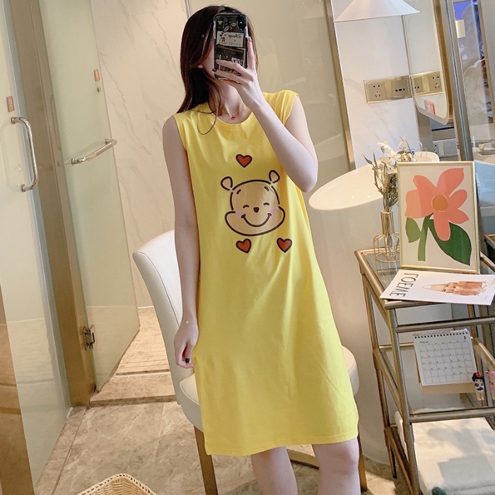 Đầm Ngủ Cotton Không Tay In Hình Gấu Pooh Đáng Yêu | BigBuy360 - bigbuy360.vn