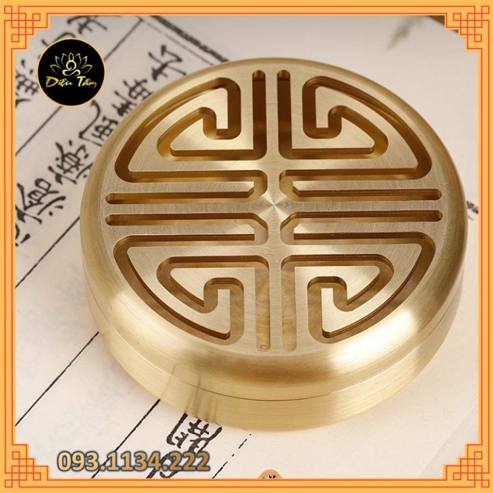 Bộ dụng cụ xông trầm hương nhiều món bằng đồng vàng nguyên chất tặng bột Nhật dẫn lửa/ khuôn tạo nụ trầm