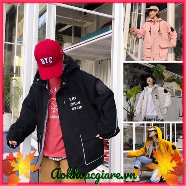 Áo khoác kaki nữ in chữ Buck T viền túi