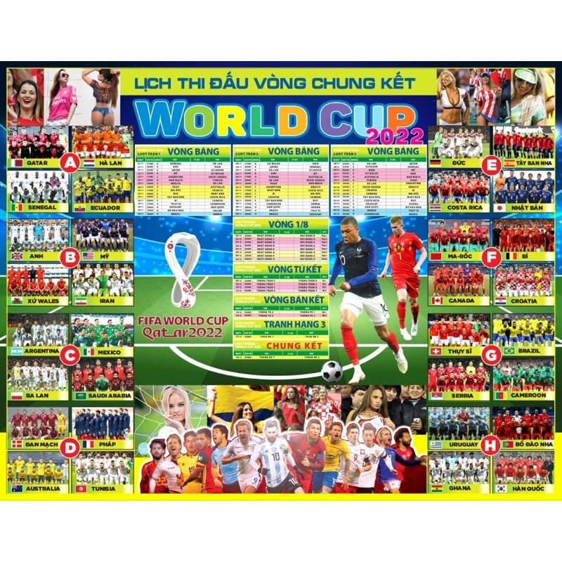 Lịch thi đấu bóng đá World Cup 2022 ( có keo dán lột dán siêu dễ - siêu to)