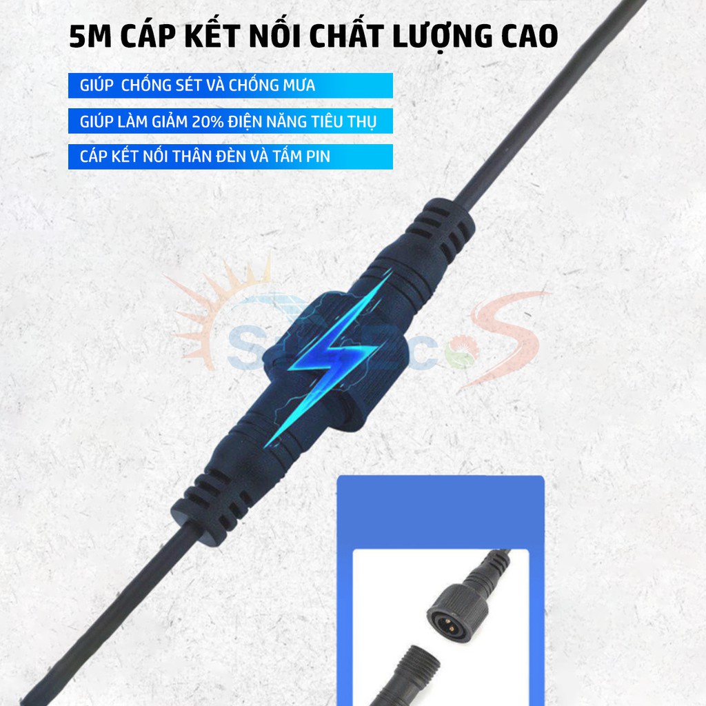 5m cáp nối dài đèn năng lượng mặt trời SUNECO độ bền cao, chống nước, chống sét, an toàn khi sử dụng