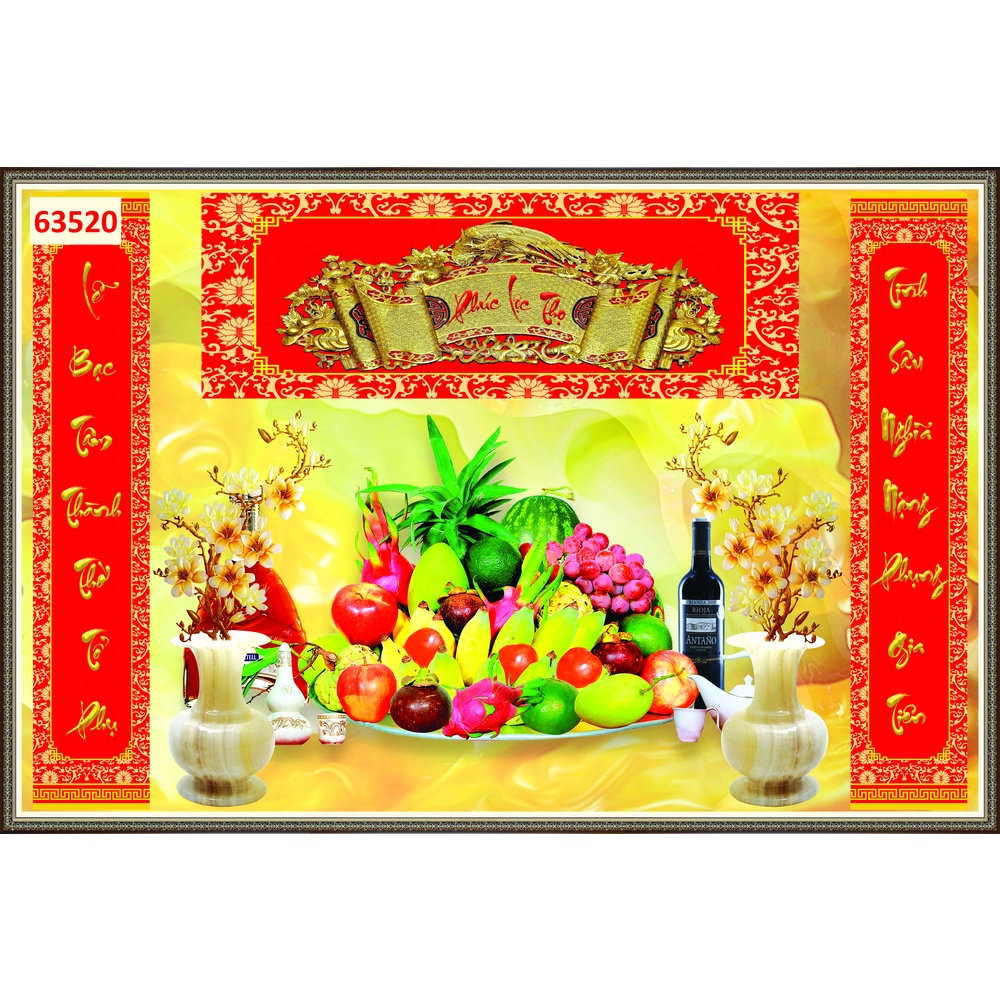 Tranh dán tường phòng thờ mâm ngũ quả mẫu mới nhất năm nay