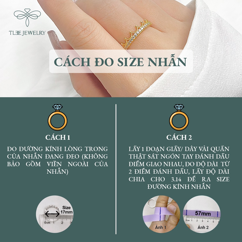Nhẫn bạc nữ TLEE king nạm đá cao cấp xi vàng 14k NCJ A0105