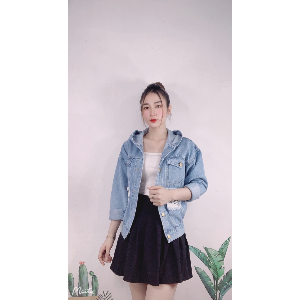 Áo khoác jean nữ có nón, áo khoác jean nữ phong cách nhẹ nhàng, chất vải jean cotton dày dặn cao cấp