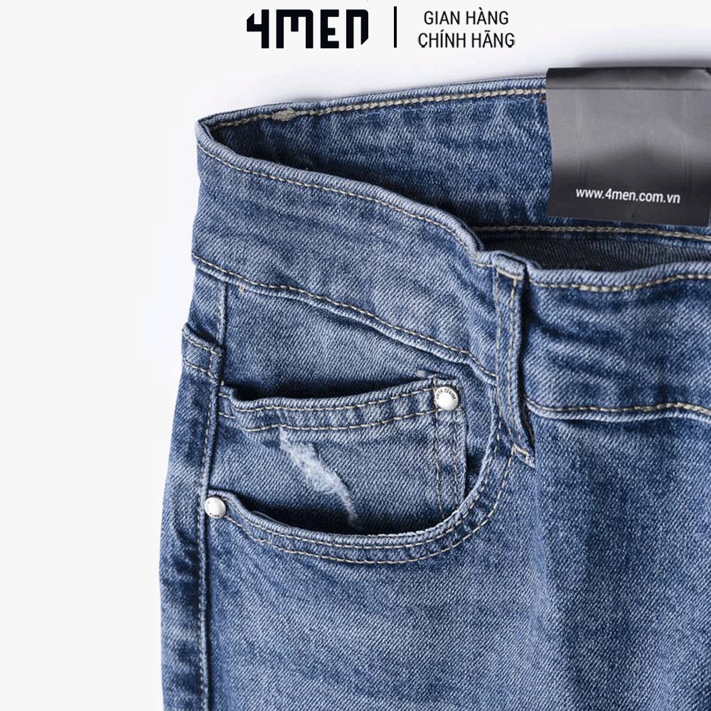 Quần Jeans Nam Regular Rách Light Blue 4MEN QJ061 thời trang, form dáng đẹp, ôm vừa phải, vải co giãn, mềm mạ, dày dặn